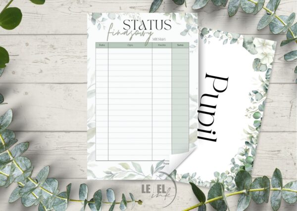 Statut finansowy z motywem liści A5 – plik PDF do druku z 22 przekładkami