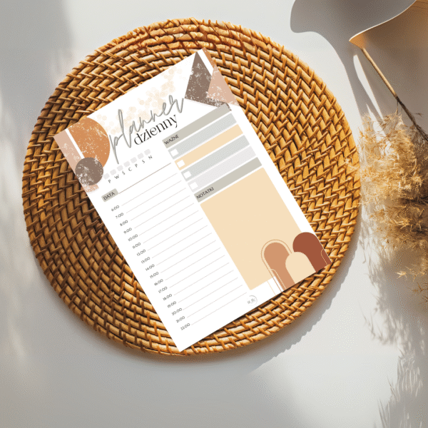 Planer dzienny boho PDF – podział na dni, godziny, notatki i lista ważne